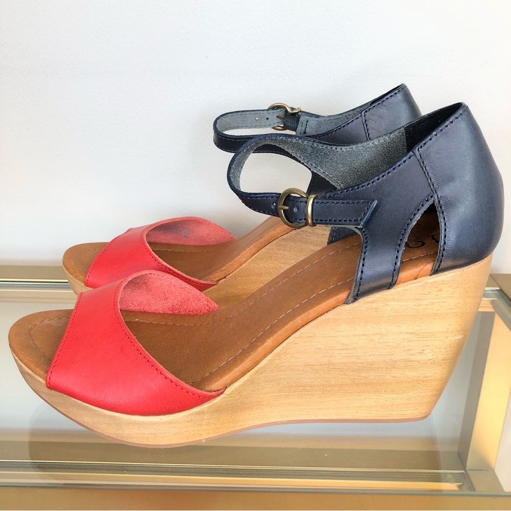 Madewell black & red saddle leather wood wedge sandals NWT size 8